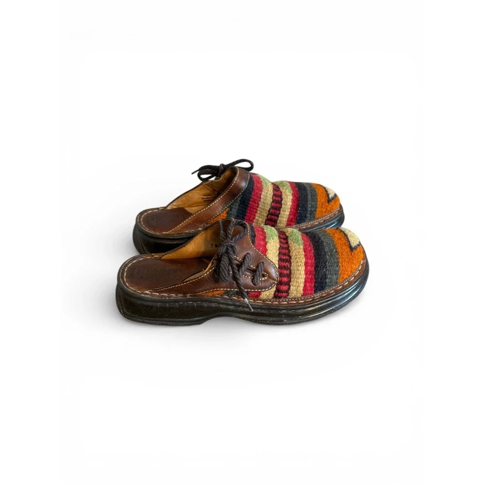Born Womens Mules Clogs Woven Geometric Wool Leather‎  Slip On Shoes Size 7 - Picture 3 of 8